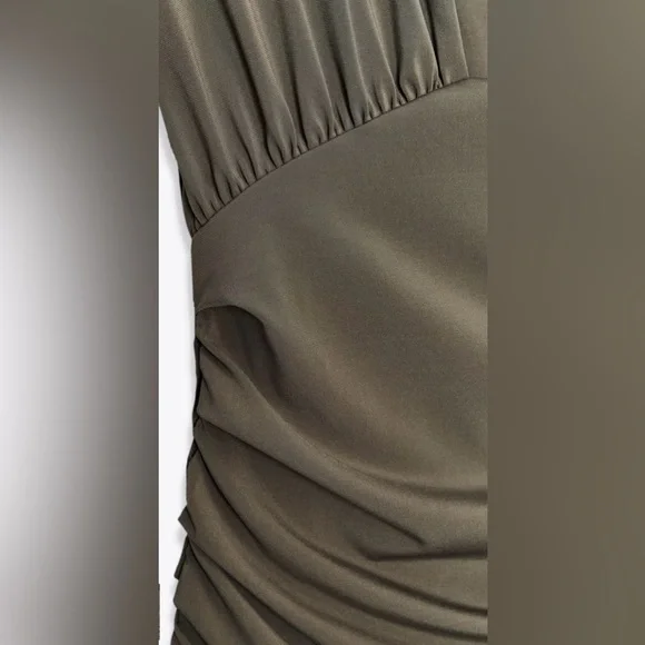 NEW WITH TAGS 🎉 Zara khaki SHORT DRESS WITH SHOULDER PADS size L - Picture 6 of 16